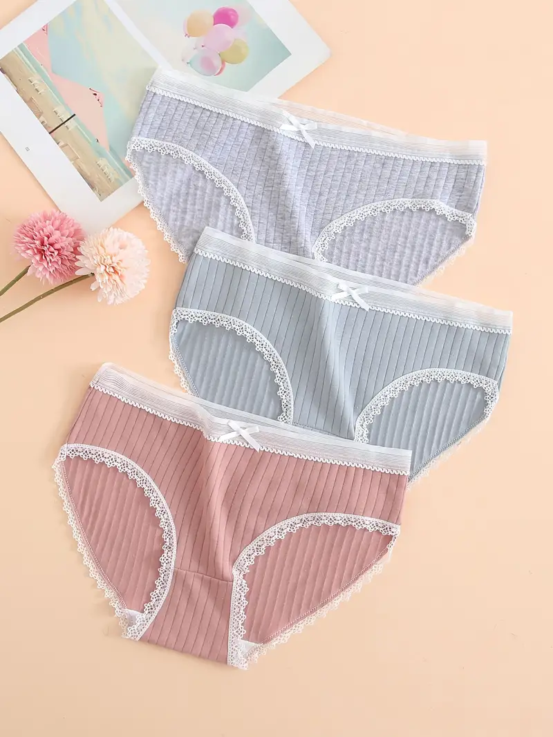 Simple Bow Lace Panel Bikini Panties Comfort Breathable - Temu