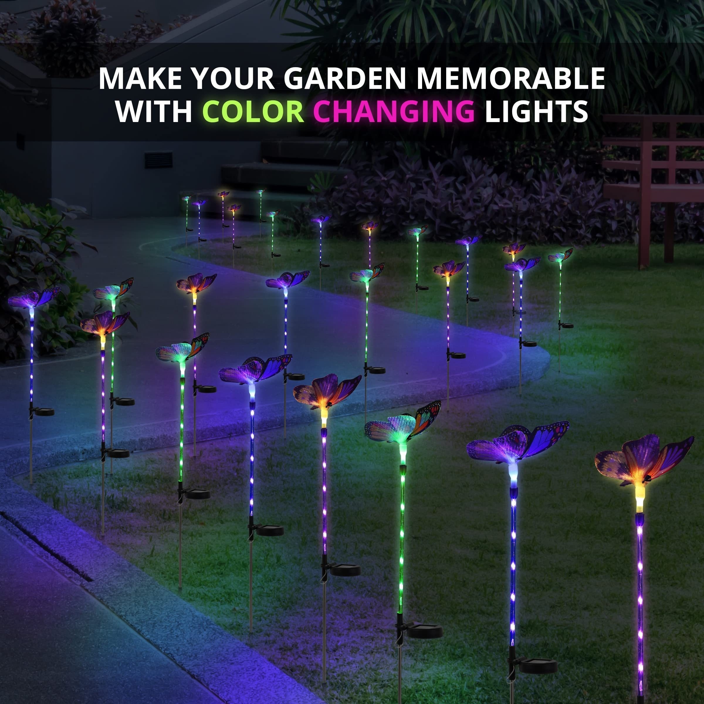 Garden Solar Lights Outdoor, 3 Pack Solar Stake Lights Multi-Color Changing  LED Butterfly, Fiber Optic Decorative Lights for Yard