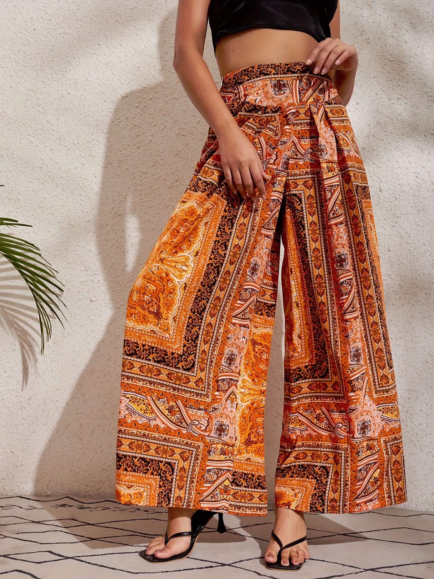 Hippie * Floral Print Wide Leg Pants, Boho Loose Pants For Spring & Summer,  Women's Clothing