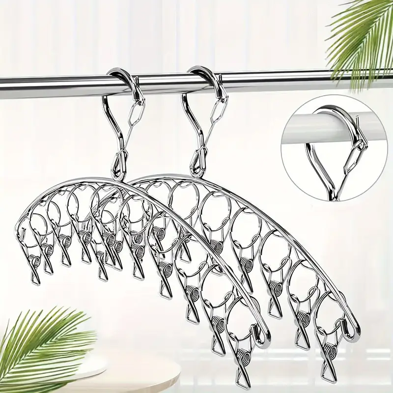 Clothes Hanger With 10 Clips, Laundry Drying Rack, Stainless Steel Sock  Hangers With Windproof Clip For Bras, Towel, Underwear, Household Space  Saving Storage Organization For Bedroom, Bathroom, Office, Closet,  Wardrobe, Home, Dorm 