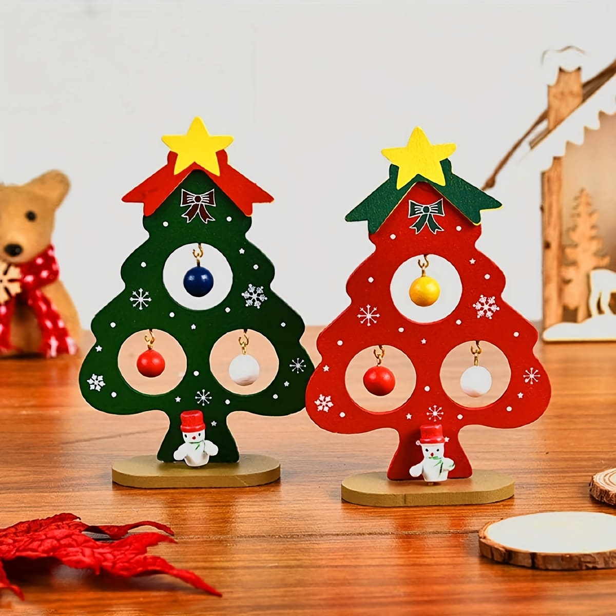 1個 クリスマス木製小さなクリスマスツリーオーナメント ミニ卓上木製 