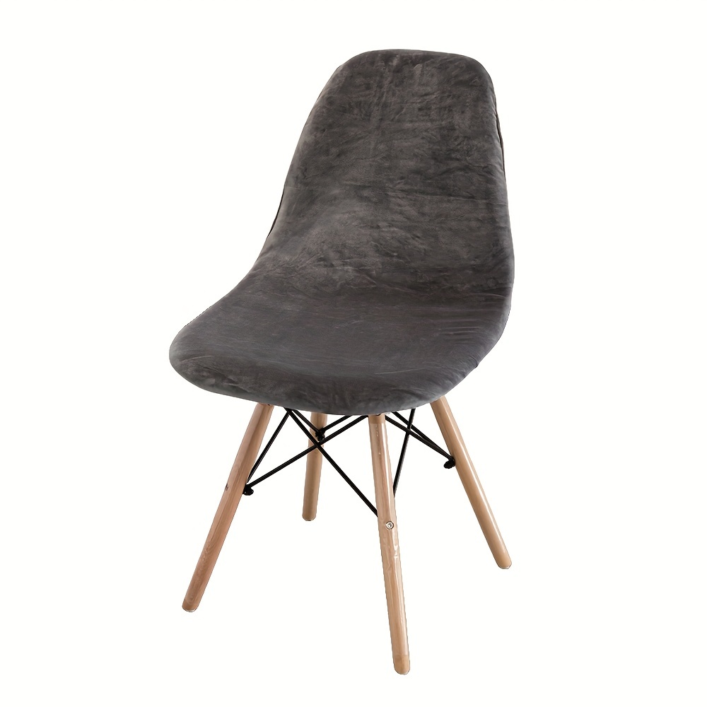 TEMU 1pc Elastic Shell Chair Cover - Polyester & Spandex Blend, Machine Washable, Fur Texture, Beige, Brown, Gray, Green, Orange, Black, Red, White,