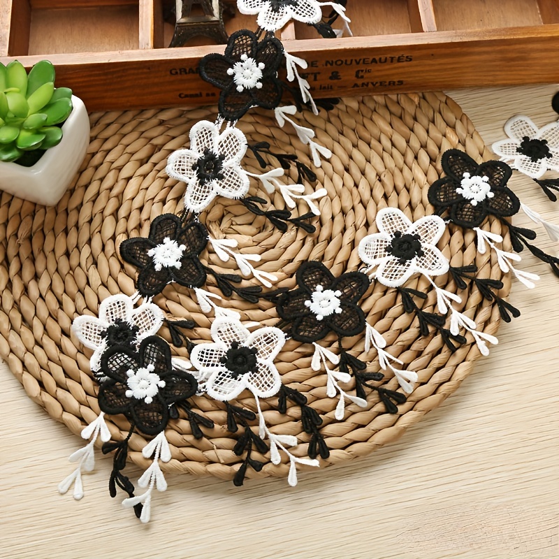 1 Yard Black White Daisy Flower Decorating Lace Trim Ribbons