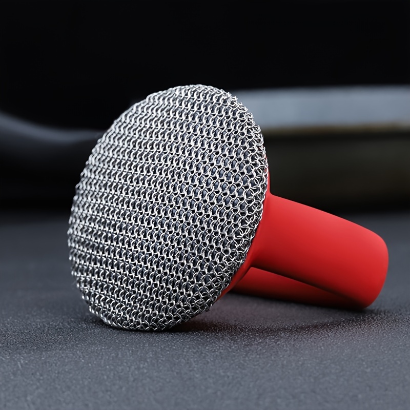 Red Cast Iron Scrubber With 316 Stainless Steel Brush Head And Silicone  Handle - Perfect For Cleaning Cookware, Frying Pans, Bakeware, And Grills -  Temu