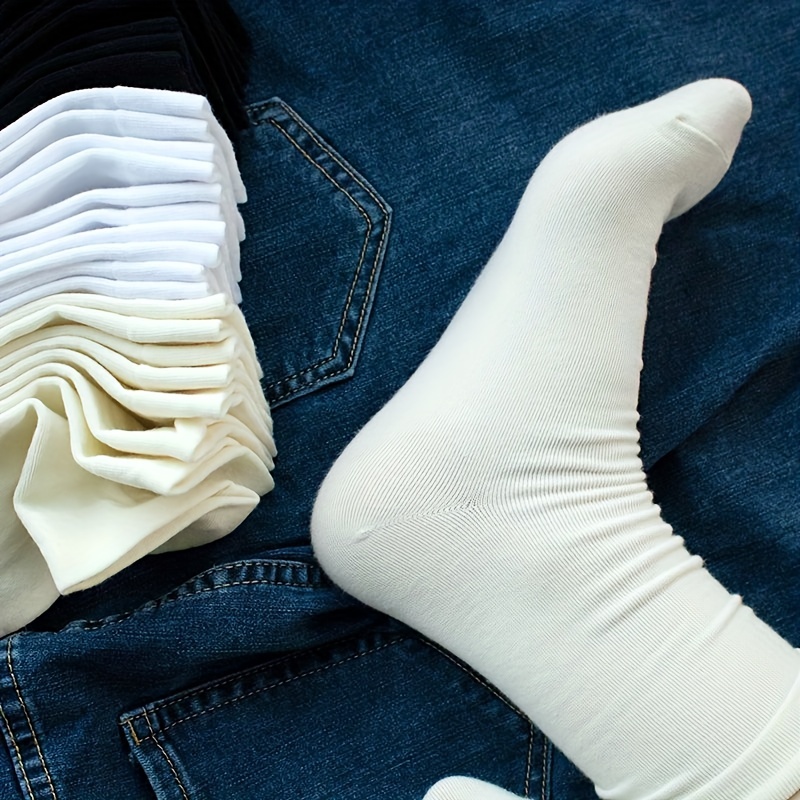Breathable Mid Tube Socks Women's Stockings 5 Pairs Solid Socks