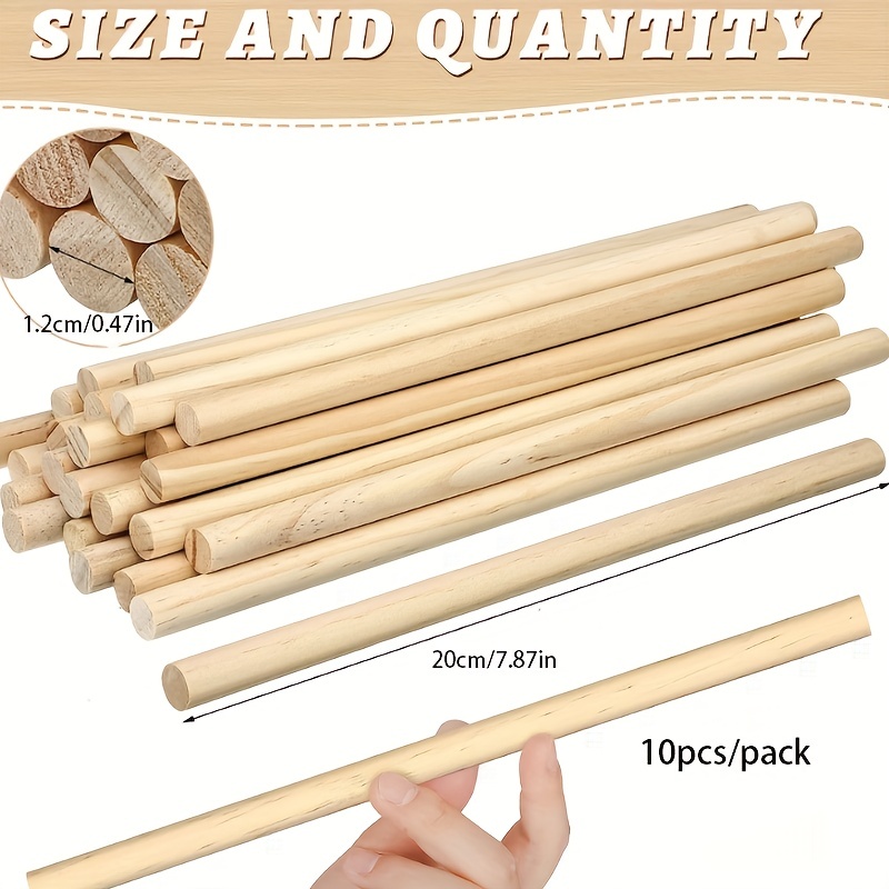 Round Wood Sticks 0.31x9.45 Dowel Rod Unfinished Hardwood Stick