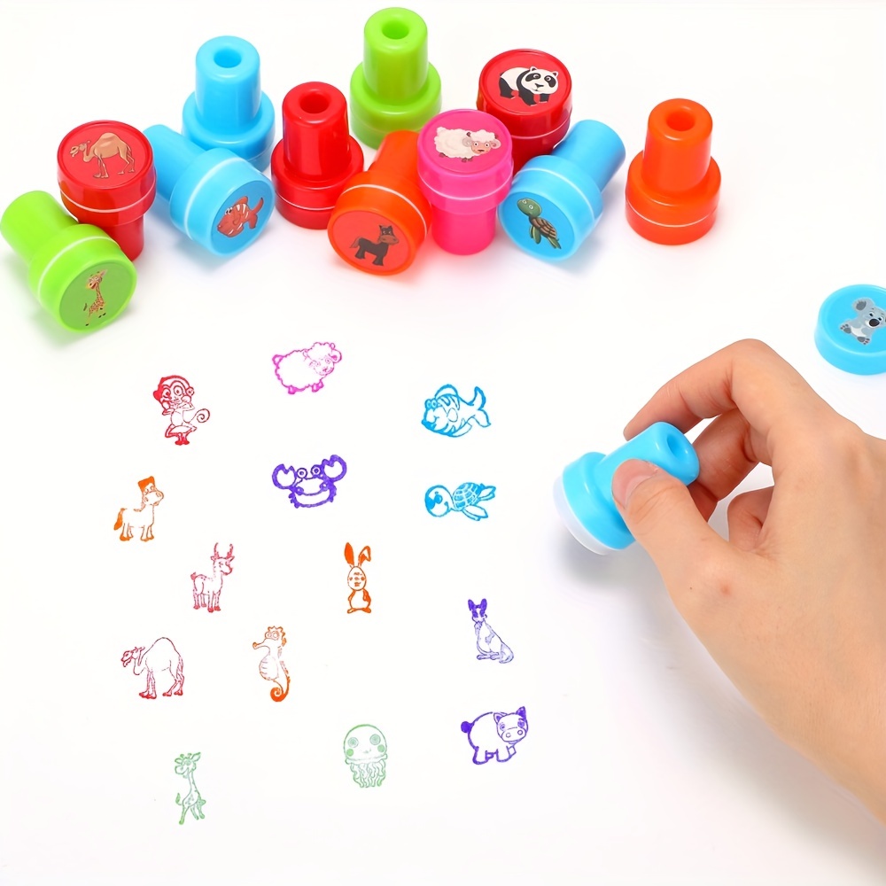 InkZoo Rubber Self Inking Animal Stamp Set for Kids