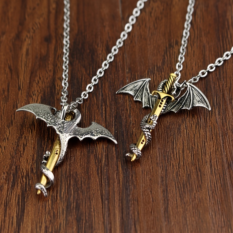 Men's Luminous Vintage Dragon Sword Pendant Necklace Glow - Temu