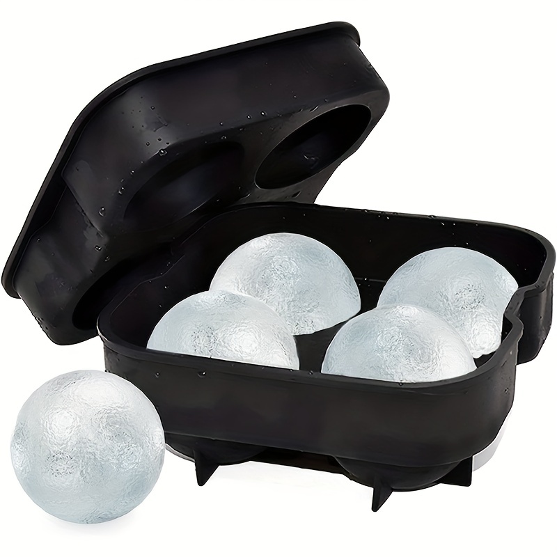 Large Ice Ball Molds Reusable 4 Grids Ice Cube Tray with Lid Flexible Ice  Ball Maker Ball-Shaped Ice Cube Molds Easy Release for Freezer Whiskey