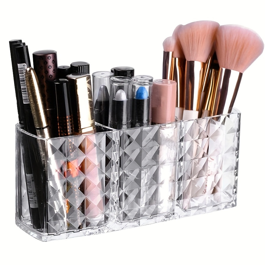 Glam Makeup Brush Holder Organizer, 3 Slot Acrylic Cosmetics