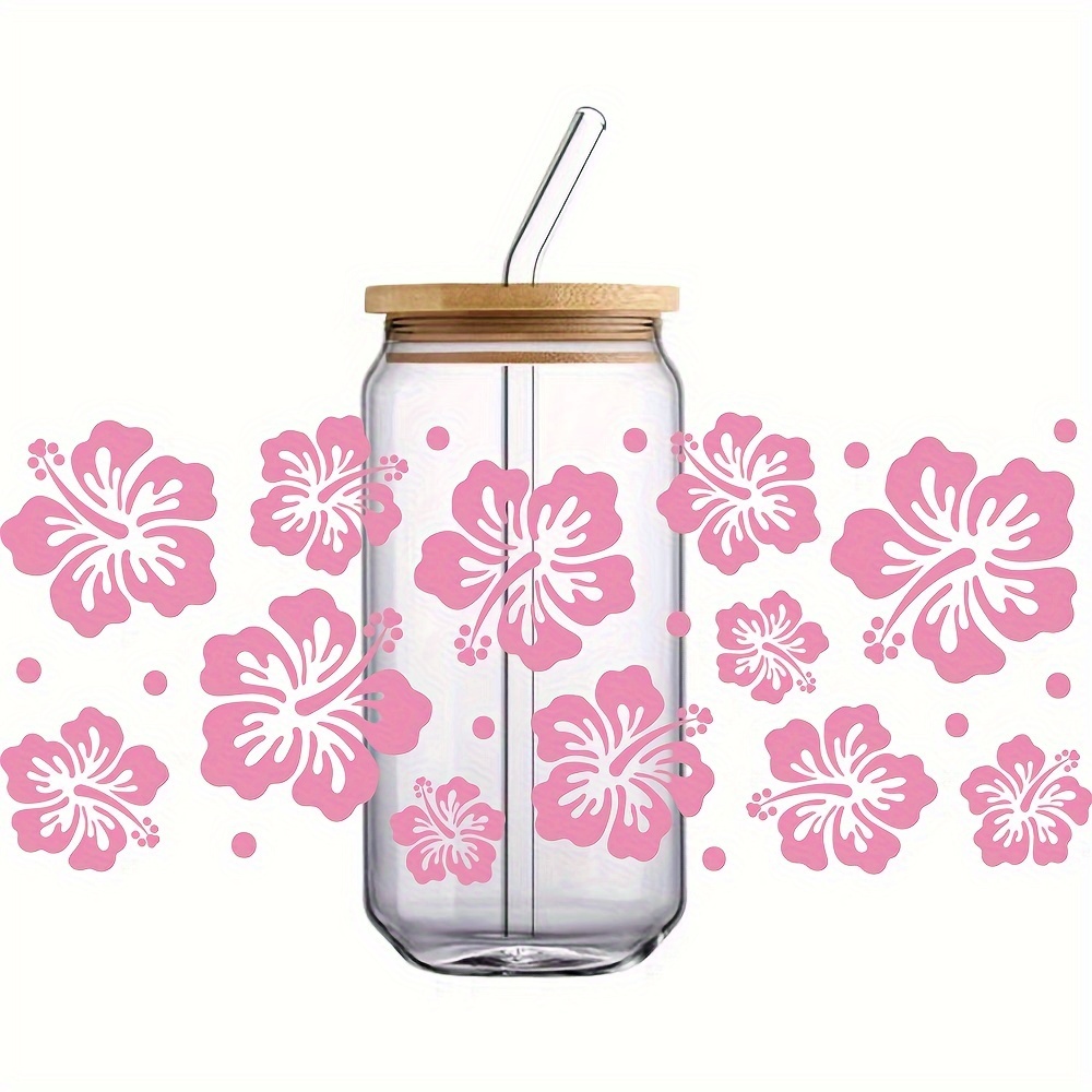 1pc Flower Design UV DTF Cup Wraps For 16 Oz Glass Cup, UV DTF Cup