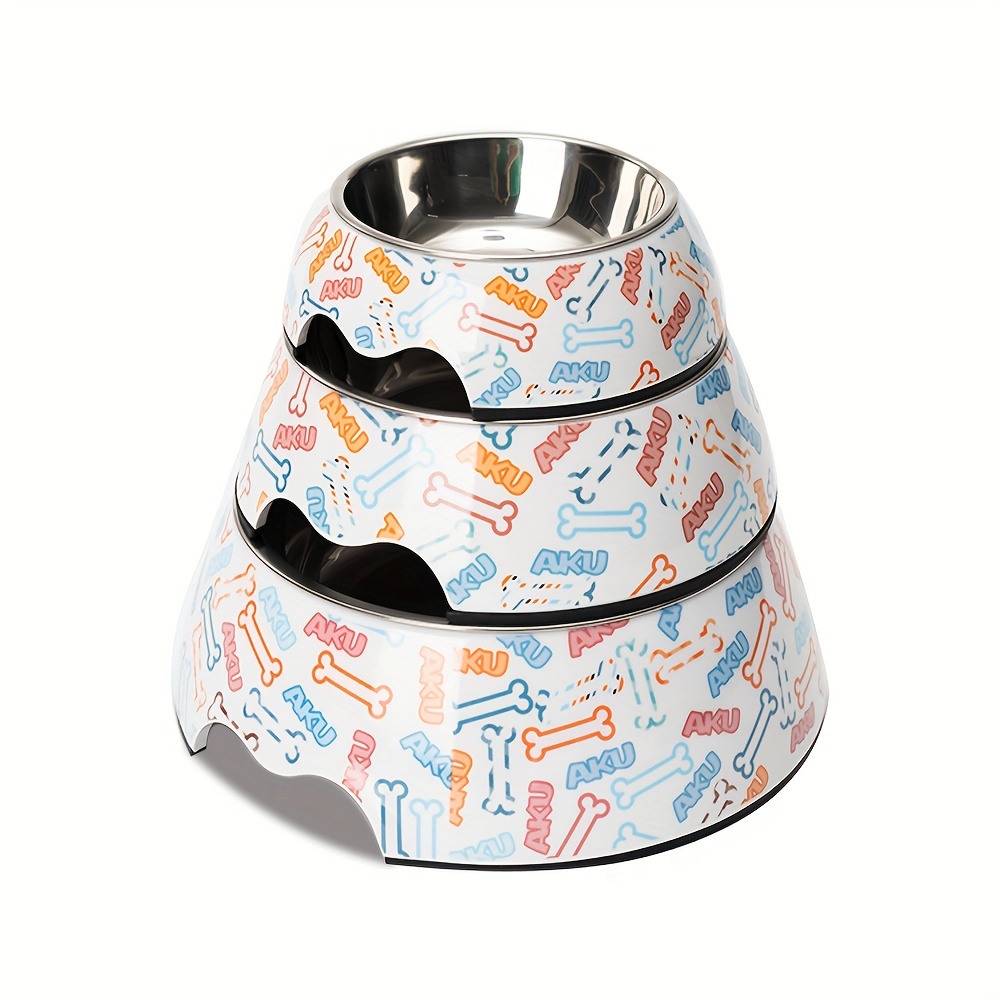 Cartoon Dog Print Dog Bowl Stainless Steel Dog Food And - Temu