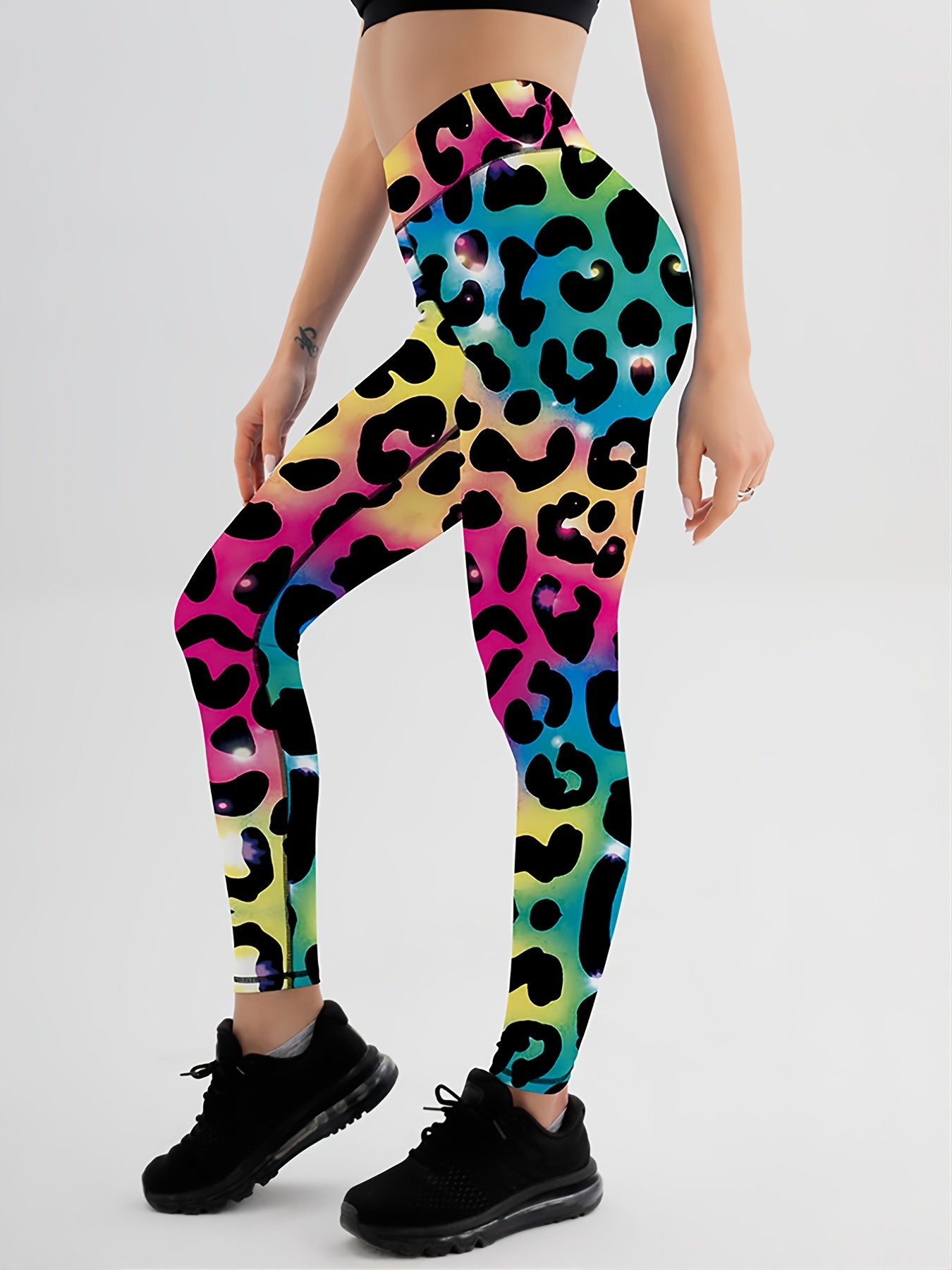 Fashion Leopard Print High Waist Leggings Color Block Yoga - Temu