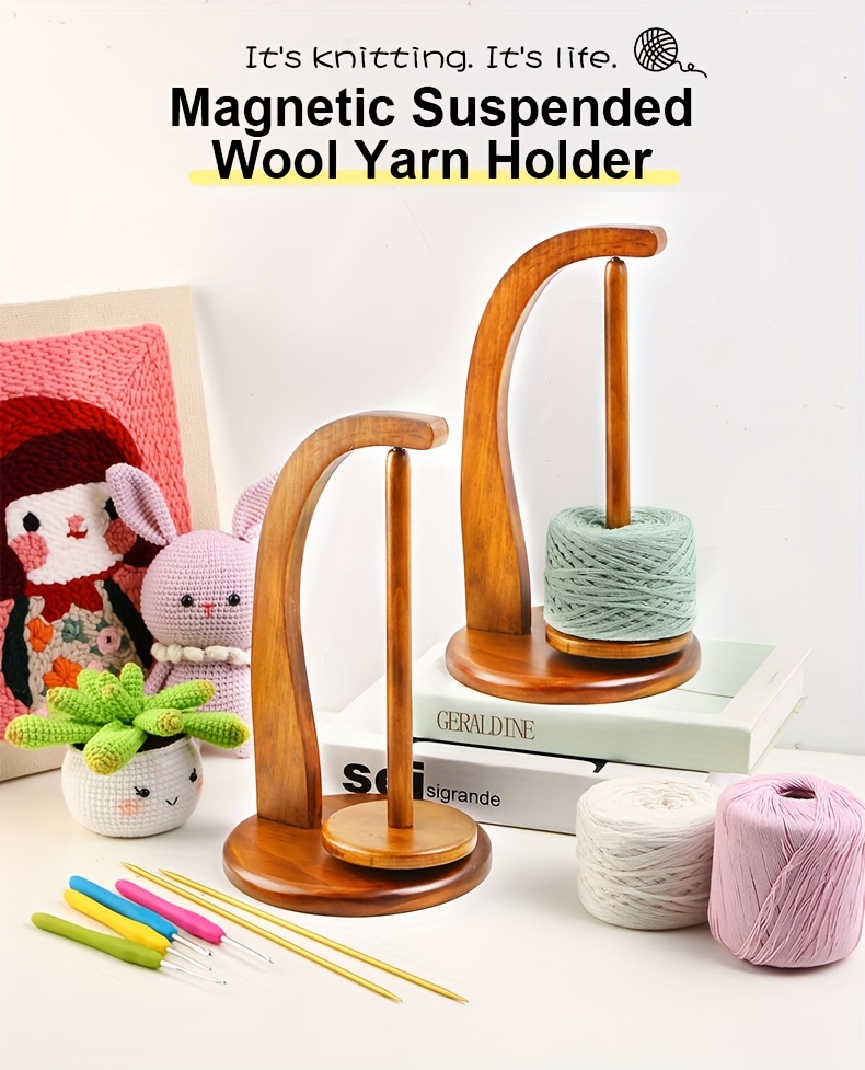 Yarn Holder for Knitting and Crocheting, Wooden Yarn Spinner Crochet  Accessories, Rotatable Magnetic Pendulum Yarn Ball Storage Crochet Yarn  Feeder