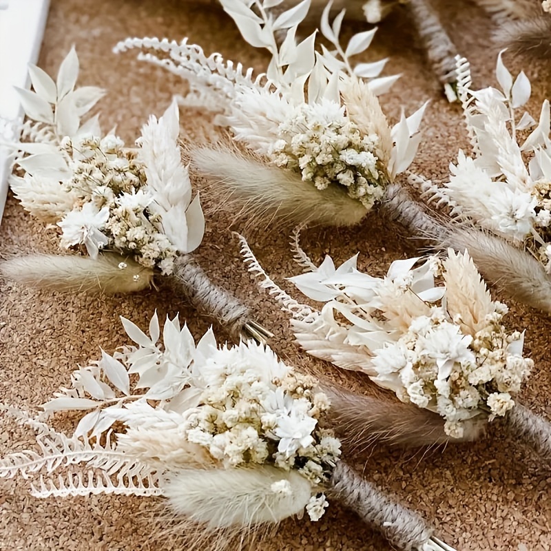 Natural Dried Flowers Bouquet Palm Fans, Gold Birch Branches Decoration,  White Bunny Tails Grass Red Flower for Fall Home Wedding Party Décor