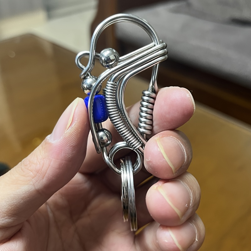 Stainless Steel Handicraft Key Ring Hanging Pendant Buckle Blue Matte Bead  Trinket Car Keyring Creative Men Gift Mini Decoration