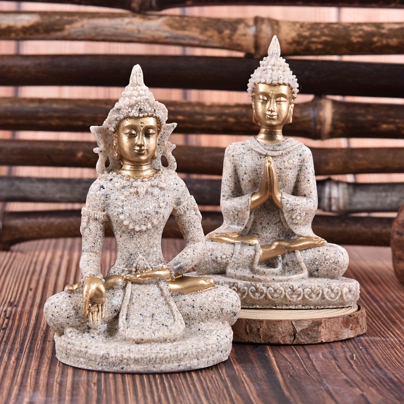 Mini decoraciones de jardín, juego de decoración de estatua de Buda,  esculturas de Buda sentado de resina para el hogar, estudio de yoga al aire