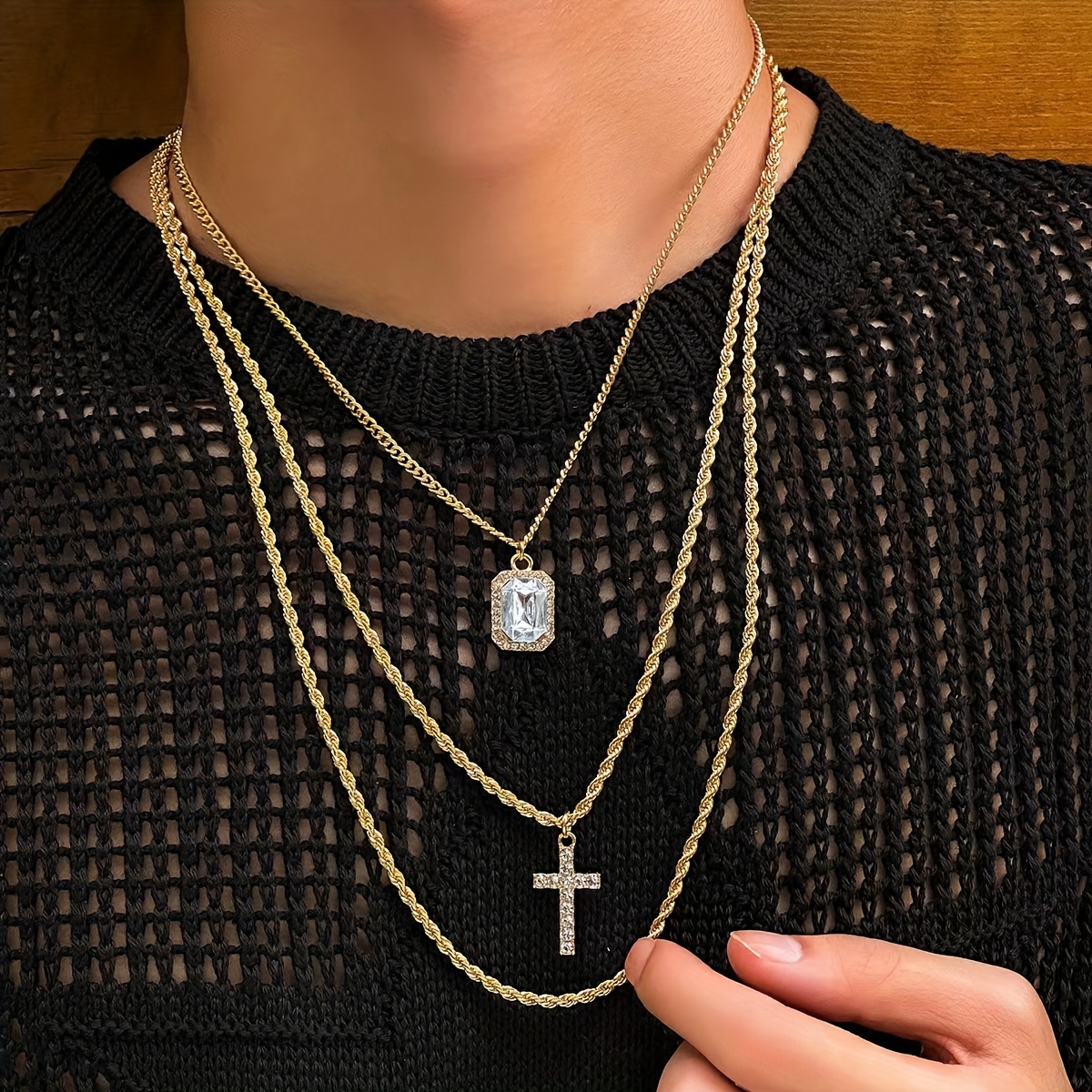 Cool Wood Cross Necklace For Men And Women double Layer - Temu
