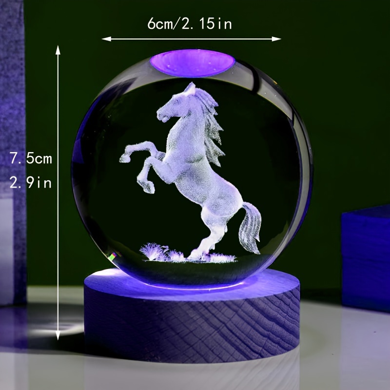 1pc 3dレーザー彫刻馬 ルと木製ledカラーライトベース