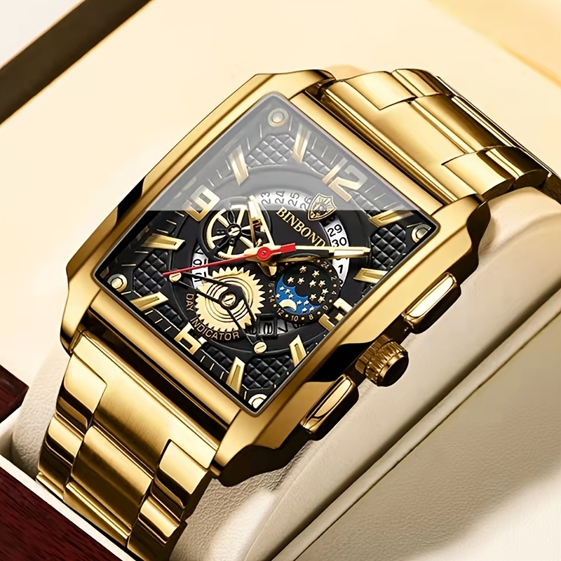 mens vintage square waterproof luminous multifunctional sports watch 2