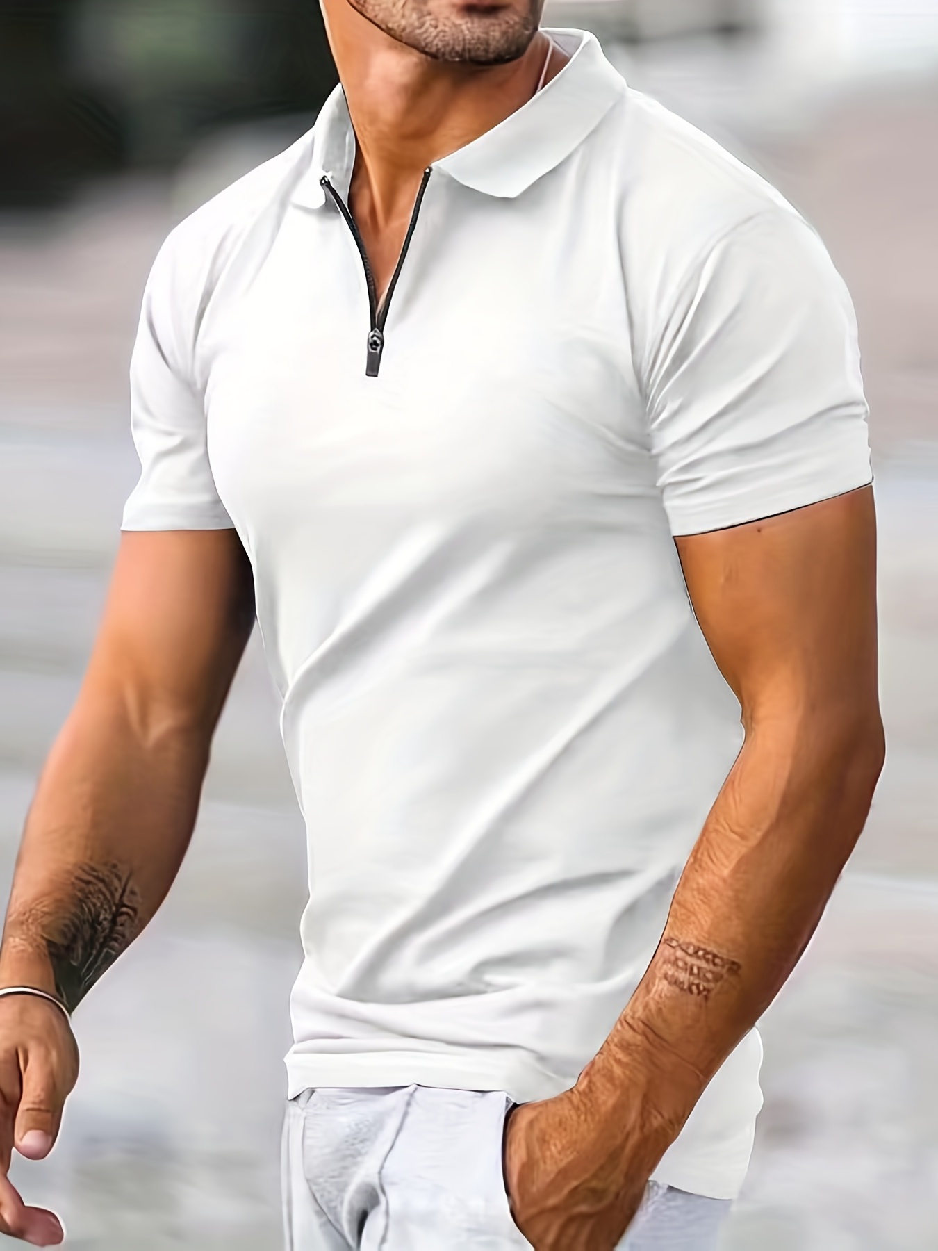 Camisas tipo polo para hombre, estilo casual, cuello con cremallera, manga  corta, bloques de color, camisas de golf, blusas casuales
