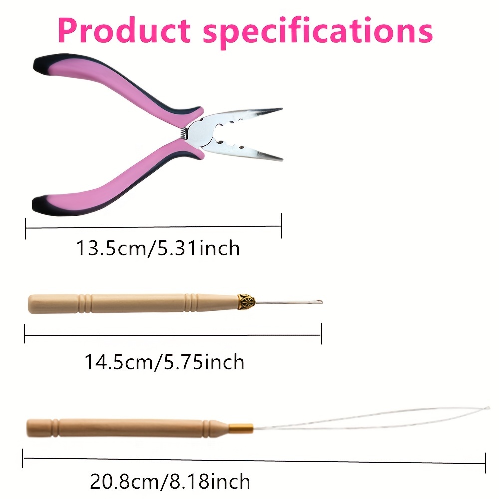 3pcs Pink Professional Beading and Hair Extension Plier tool kit