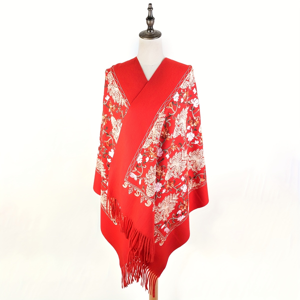 Cashmere Embroided Scarf Long Warm Tassel Shawl