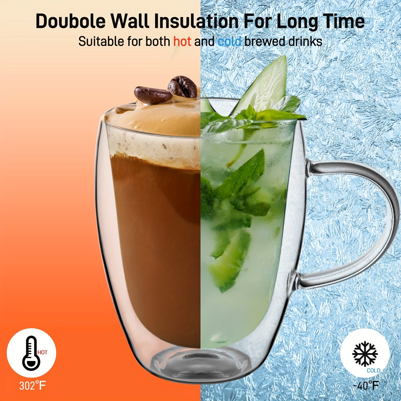 Double Wall Coffee Mug 350ML- Double Wall Glass 1 Pack - Insulated