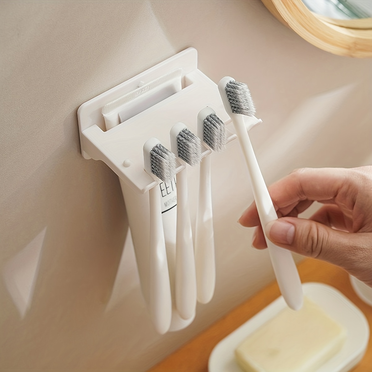 Porta cepillo de dientes, soporte para cepillos de dientes sin perforación  en el baño, estante multifuncional para cepillos de dientes-dos tazas