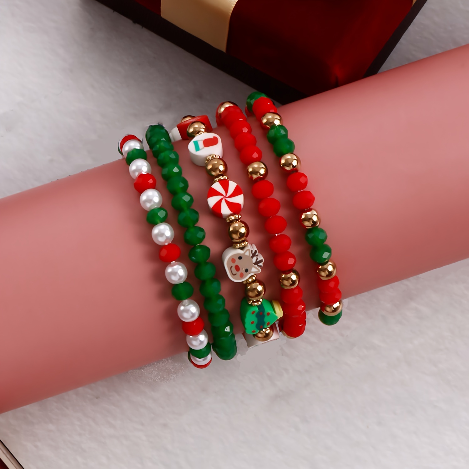3pcs Colorful Soft Clay Beads Beaded Bracelet Set Stackable Hand String Xmas Gift,Temu