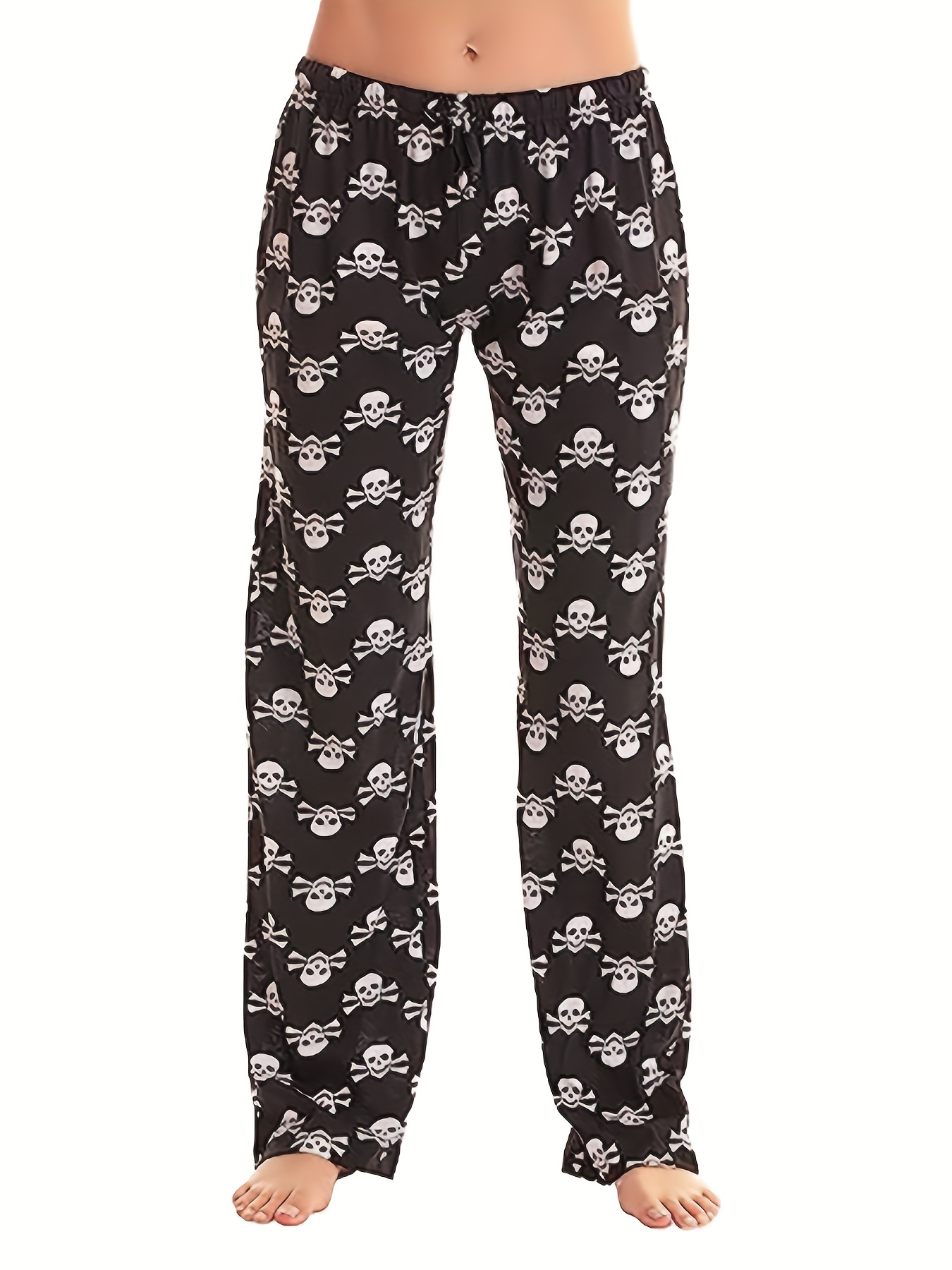 EZwear Skull & Letter Graphic Drawstring Waist Sweatpants, Pyjama