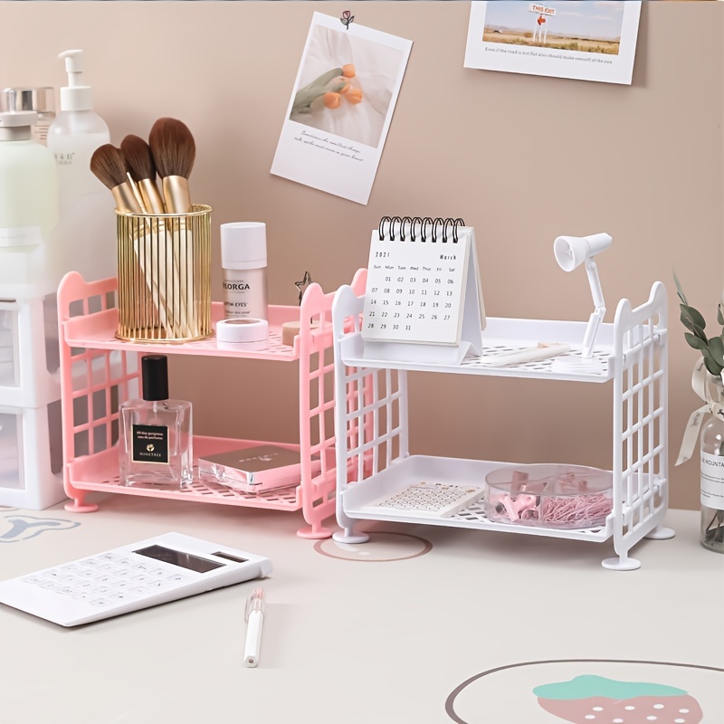 Hemoton Desktop Storage Rack Organizer Double-Layer Cosmetic Stationery  Storage Holder Table Sundries Display Shelf for Kitchen Bathroom Office  Dorm