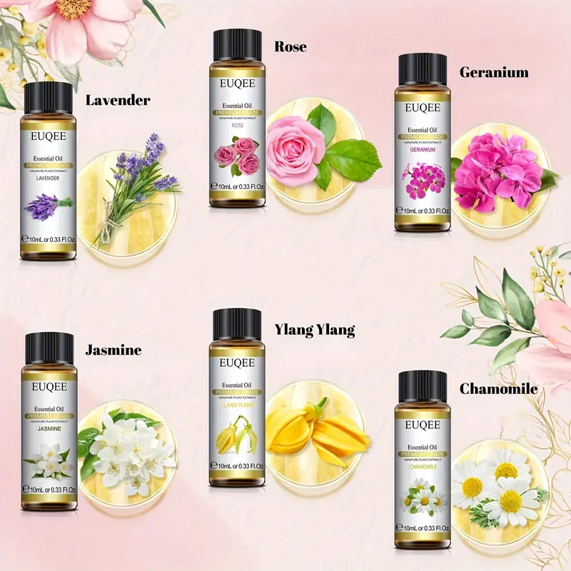Euqee Floral Essential Oils Set Natural Pure Aromatherapy - Temu