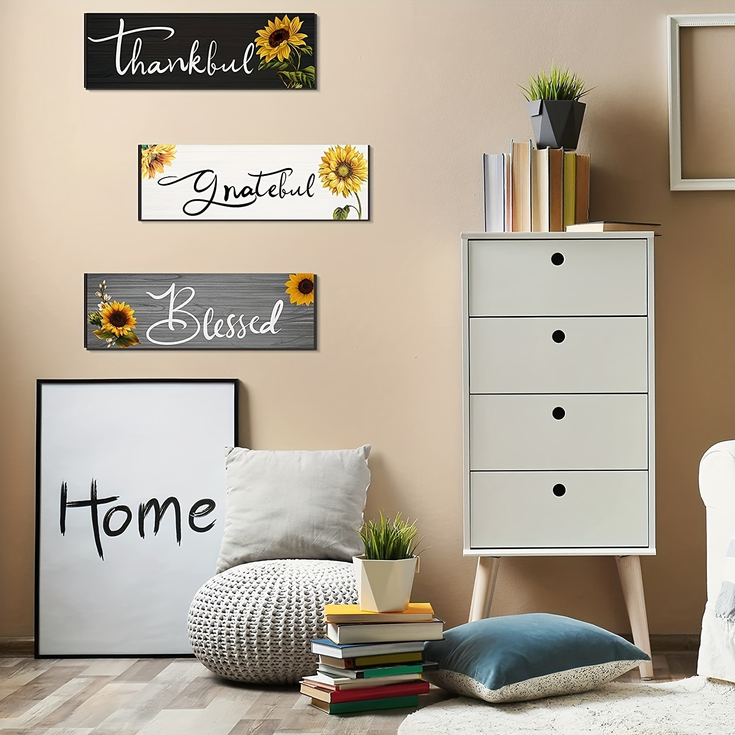 Sunflower Kitchen Decor Summer Decor Blessed Thankful Wooden