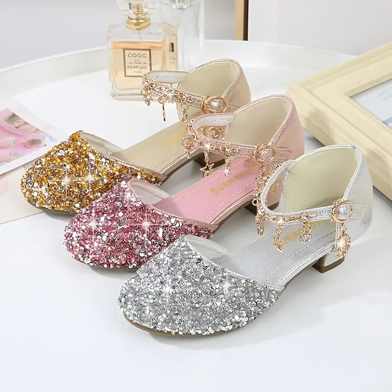 Zapatos Princesa Diamantes Imitación Niñas Zapatos Tacón - Temu