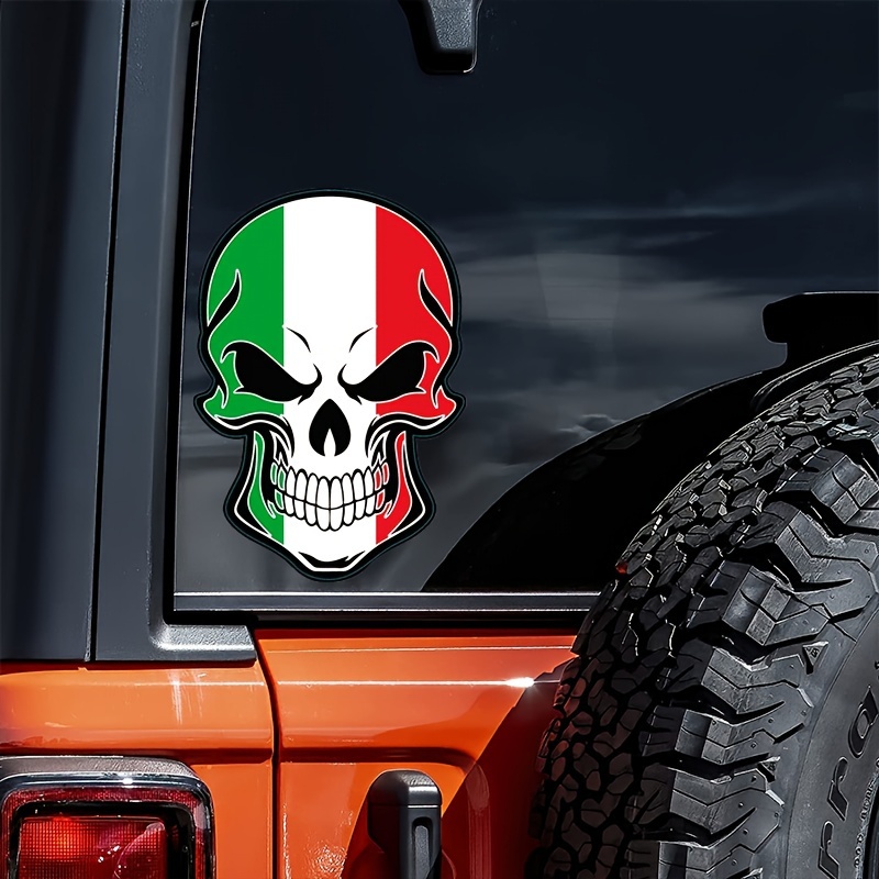 Tri color Italian Republic Flag Skull Crossbones Vinyl Decal