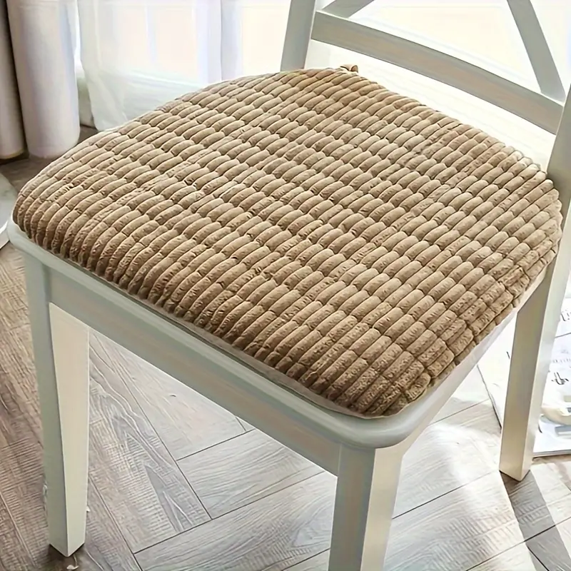 Solid Color Plush Dining Chair Cushion Long Sitting Cushion Non