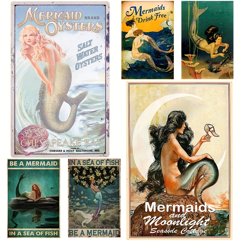 Decor Vintage Metal Tin Signs Diver Mermaid Tin Sign Wall - Temu