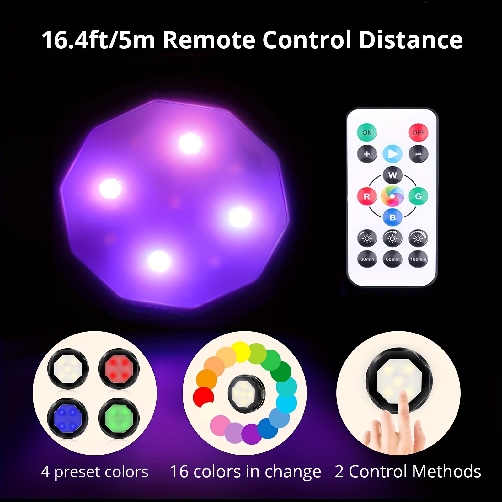 LED Puck Lights with Remote Control, Battery Operated Wireless Closet  Lights, Under Cabinet Lighting Stick on Tap Push Lights, Color Changing  Under