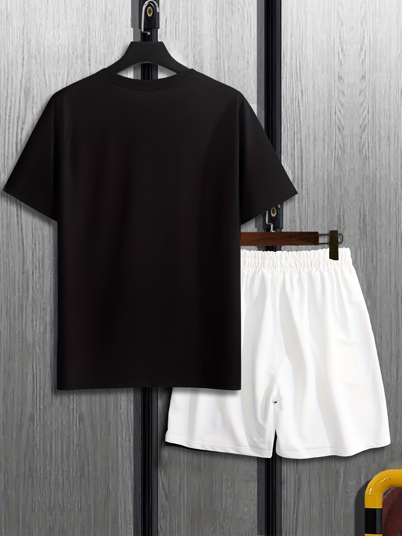 Letter Printed Baseball Shirt And Drawstring Shorts Set In LIGHT