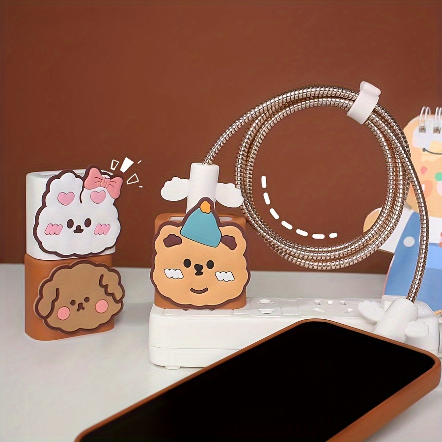 Juego de 4 protectores de cables para cargador de iPhone tipo C, diseño  Kawaii Peach Bunny Apple Bear patrón de 4 piezas, protector de mordida de