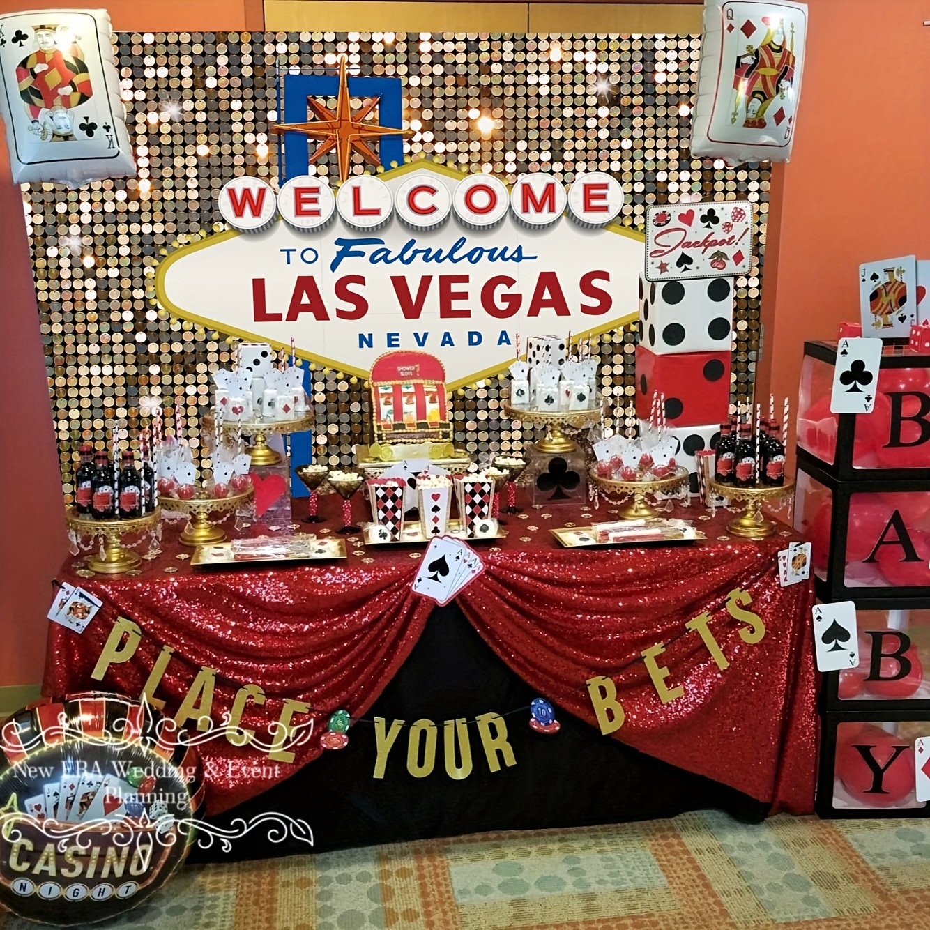 Las Vegas Backdrop Banner Casino Night Birthday Baby Shower Background Las Vegas Themed Birthday Party Baby Shower Decorations Large Size
