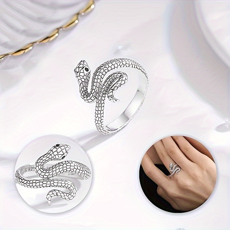 Vintage Punk Style Adjustable Snake Ring, 925 Sterling Silver