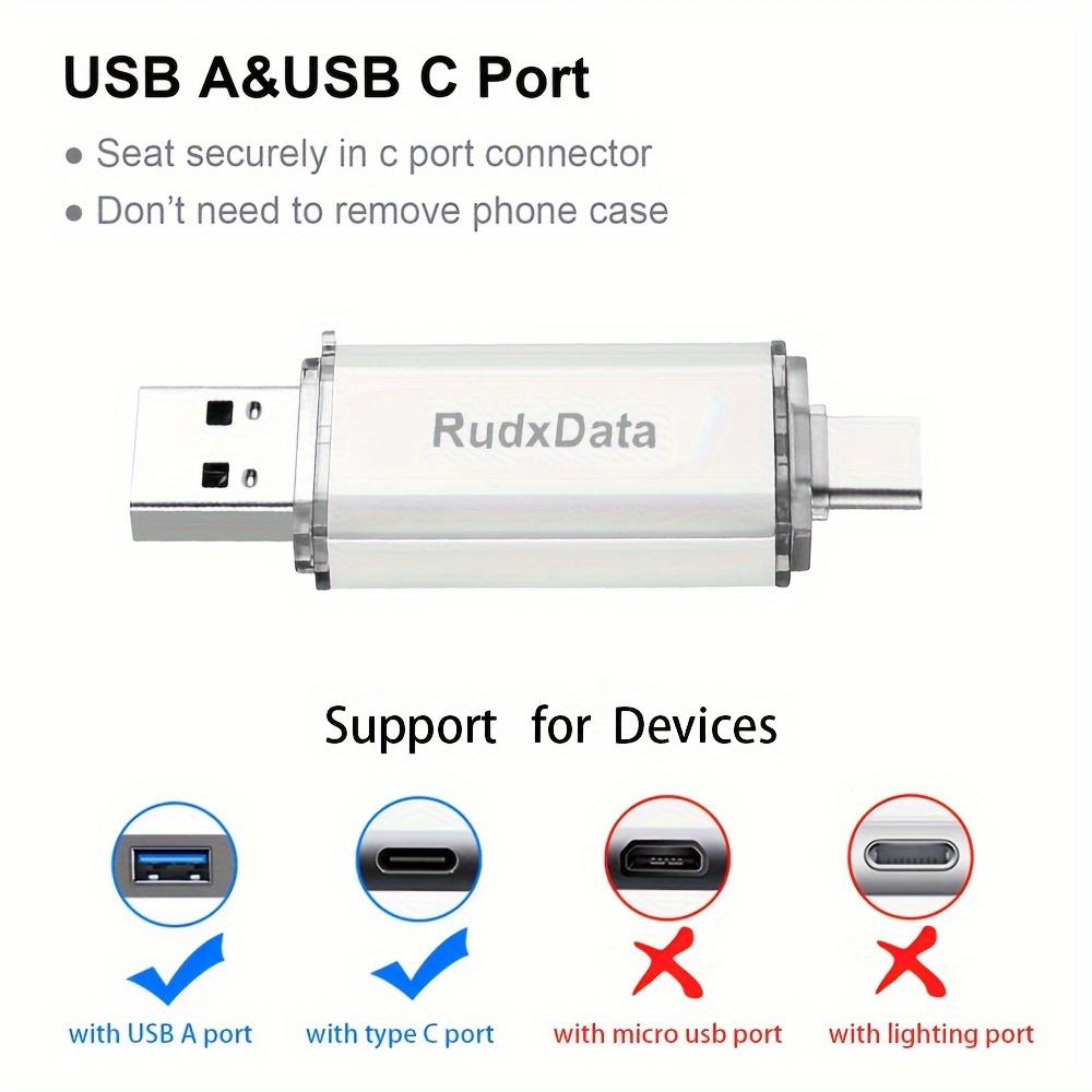RudxData 128GB/64GB/32GB USB Type-C Flash Drive Dual OTG Memory Stick, High Speed ​​2 In 1 Pen Drive За Android Смартфон/таблет/лаптоп/компютър