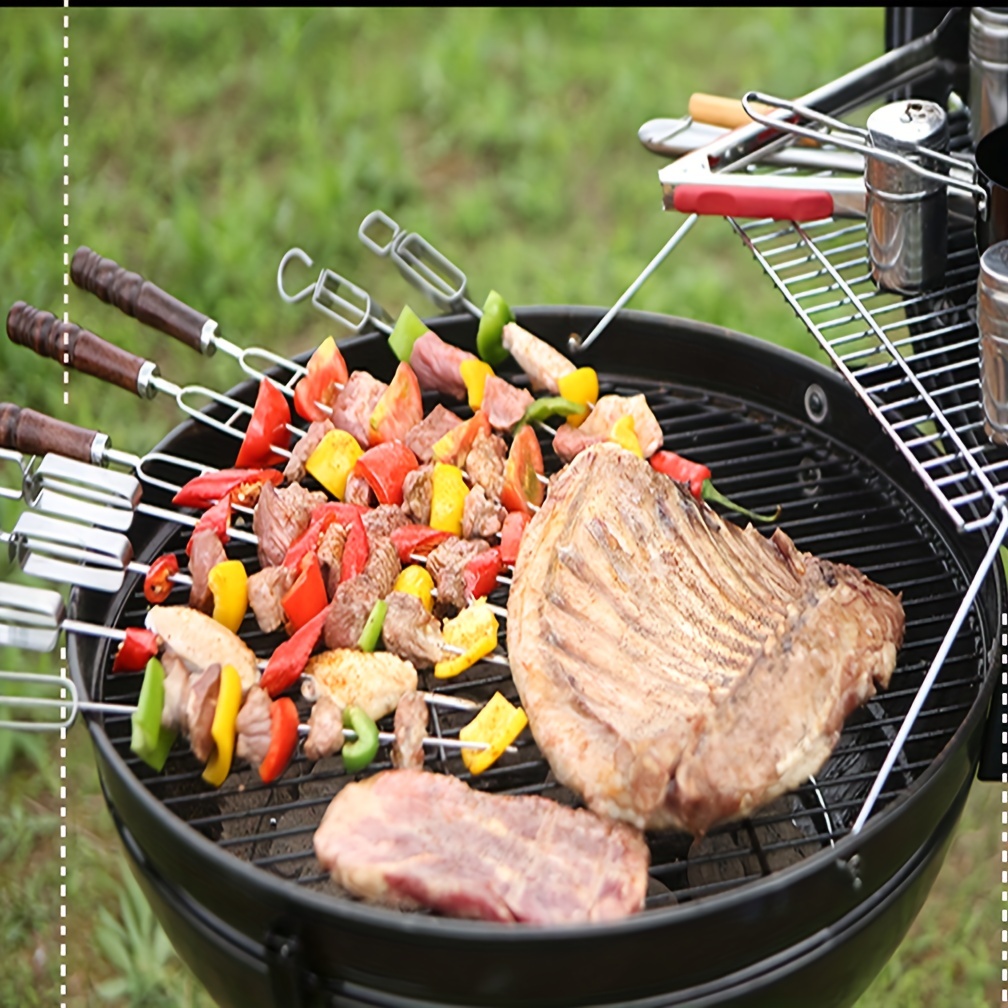 1pc 17.5in Barbecue Net With Two Ear Rack Round Barbecue Net Stainless  Steel Barbecue Net Home Outdoor Portable Round Grilling Net Outdoor Camping  Pic