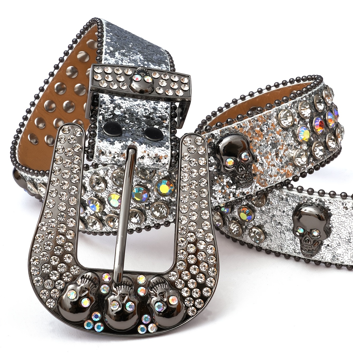 Punk Skull Rhinestone Belt Women's Men's Western Cowgirl - Temu Canada