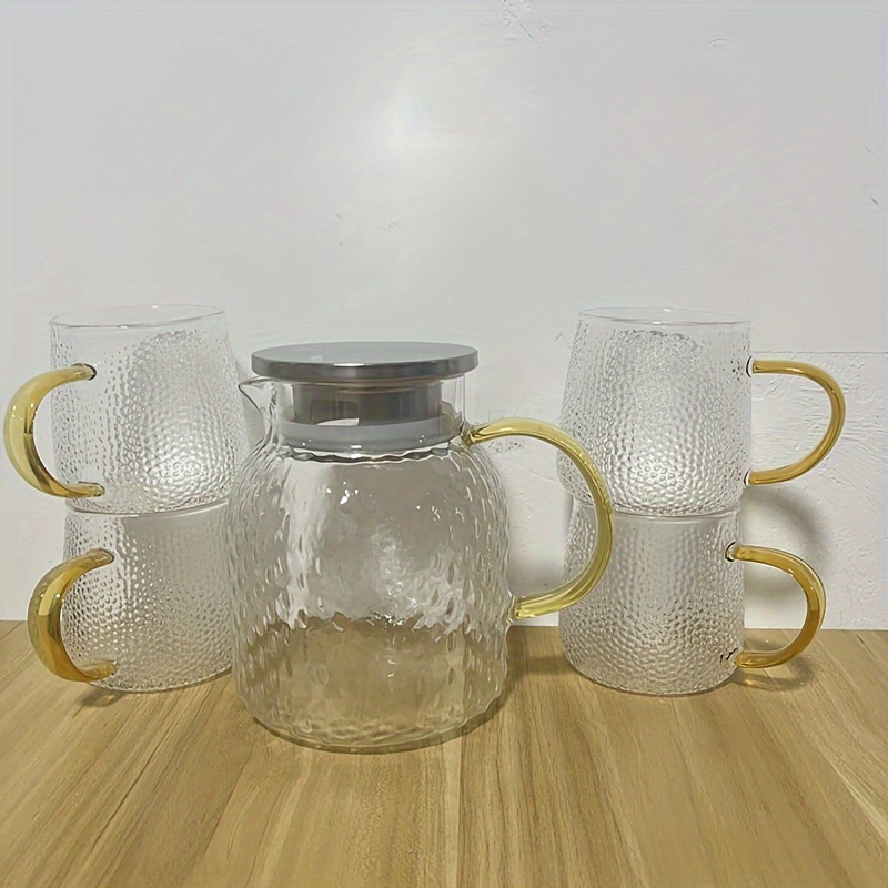 Vintage Carafe and Juice Glasses, Pitcher With Five Small Drinking