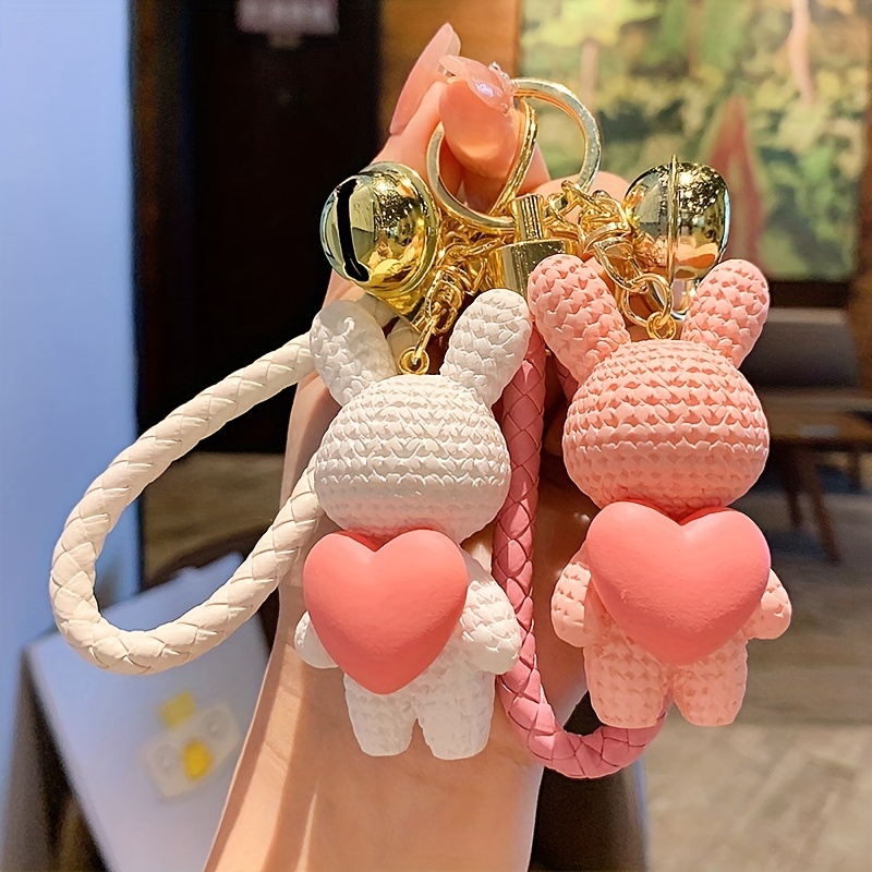 Love Heart Pom Pom Tassel Keychain Cute Cartoon Car Pendant Couple Keyring  Ornament Bag Purse Charm Accessories Gift For Her - Temu