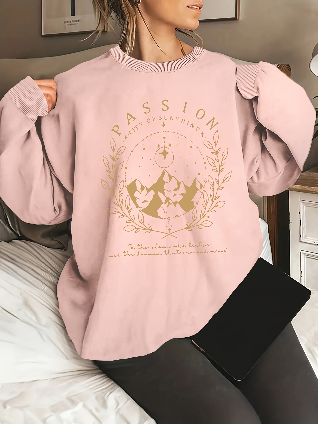 Plus Size Letter Print Sweatshirt Casual Long Sleeve Crew Temu Ireland