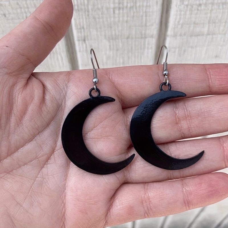 

Black Moon Crescent Design Dangle Earrings Alloy Jewelry Goth Style Trendy Exquisite Female Gift Daily Casual